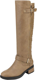 Women's Wide Calf Knee High Moto Boots with Faux Fur Lining