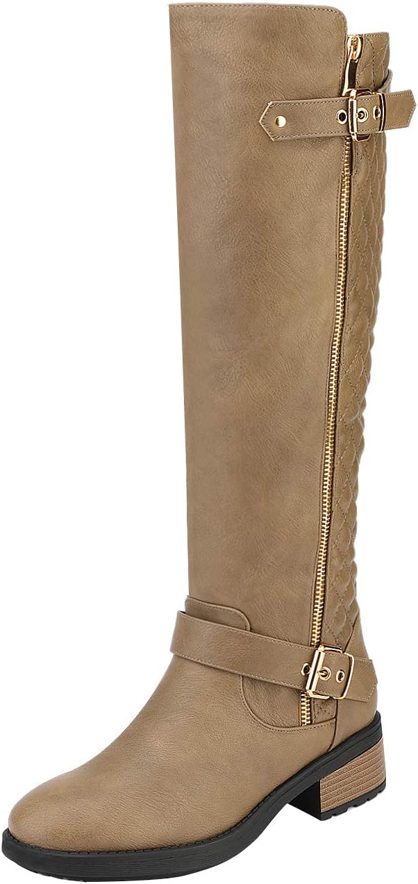 Women's Wide Calf Knee High Moto Boots with Faux Fur Lining