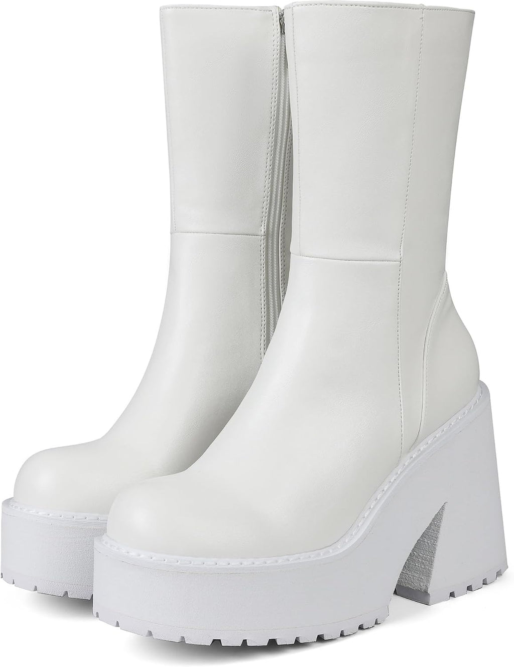Women's Chunky Heel Platform Ankle Boots with Side Zip
