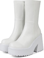 Women's Chunky Heel Platform Ankle Boots with Side Zip