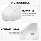 Women's White Platform Sneakers, Lace-Up PU Leather