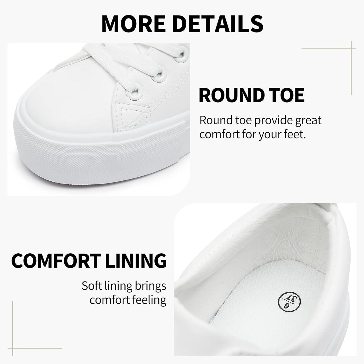 Women's White Platform Sneakers, Lace-Up PU Leather