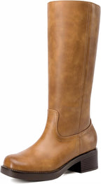 Women's Knee High Block Heel Riding Boots, Square Toe