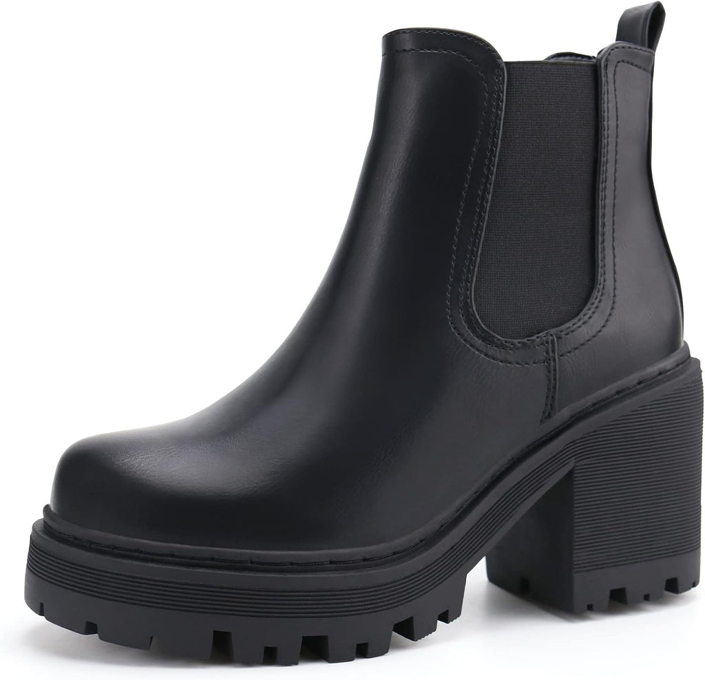 Women's Chunky Heel Chelsea Ankle Boots with Platform