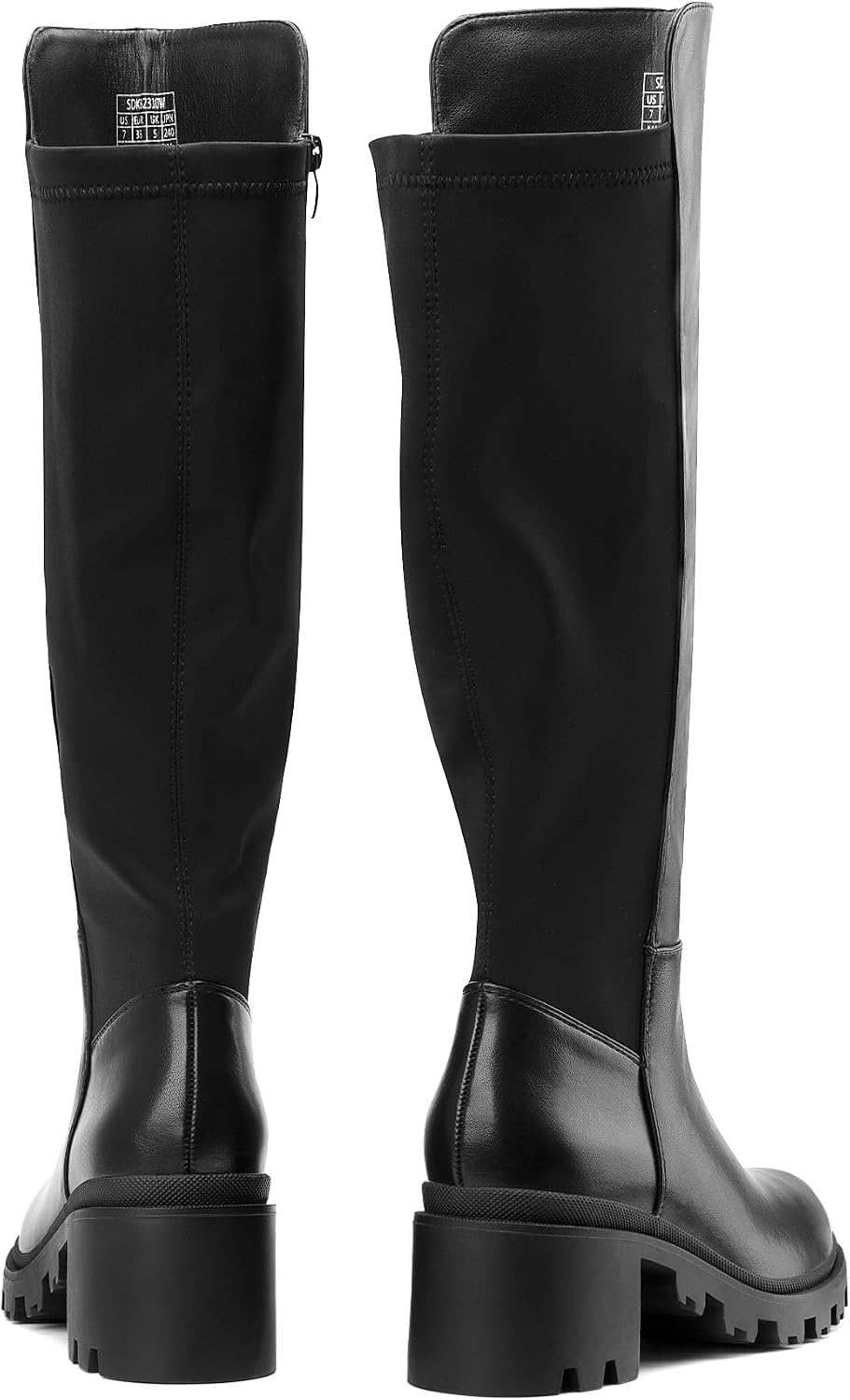 Women's Black Platform Knee High Boots with Lug Sole