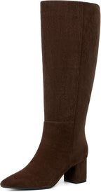 Women's Brown Knee High Boots with Chunky Low Block Heel