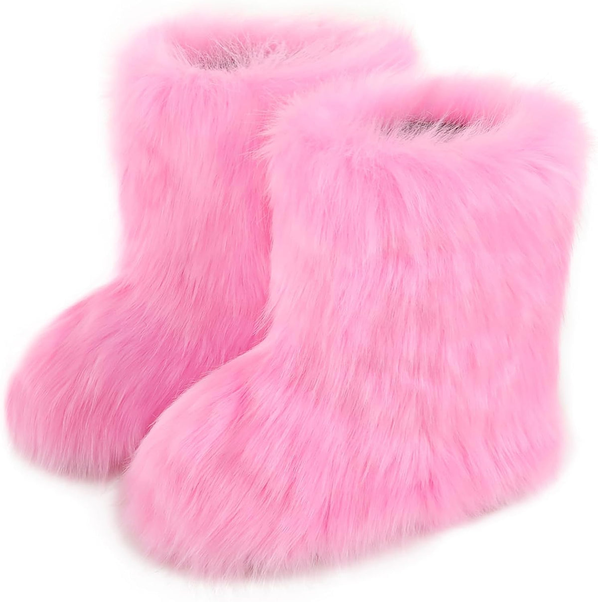 Women's Faux Fur Snow Boots – Fluffy Mid-Calf Flat Winter Boots