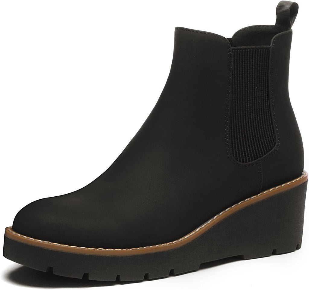 Women's Platform Wedge Chelsea Ankle Boots, Nubuck & Suede