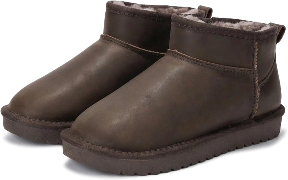 Women's Genuine Leather Ankle Boots with Faux Fur Lining