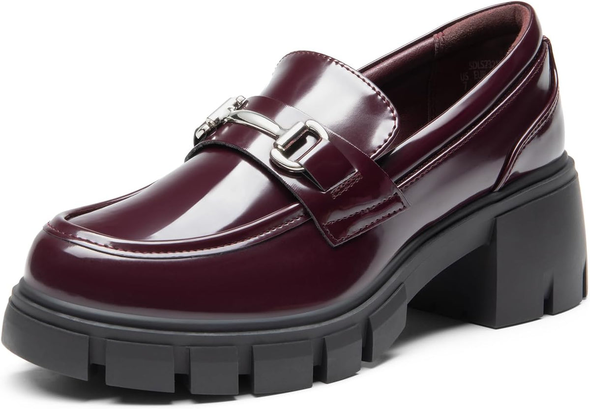 Women's Platform Chunky Loafers with Horse-Bit Detail