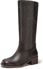 Women's Knee High Boots with Chunky Block Heel, Square Toe