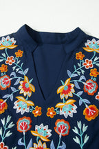 Floral Embroidered V-Neck Ruffle Sleeve Babydoll Blouse