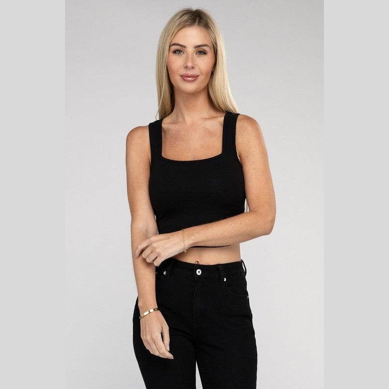 Cotton Square Neck Cropped Cami Top - VacationGrabs