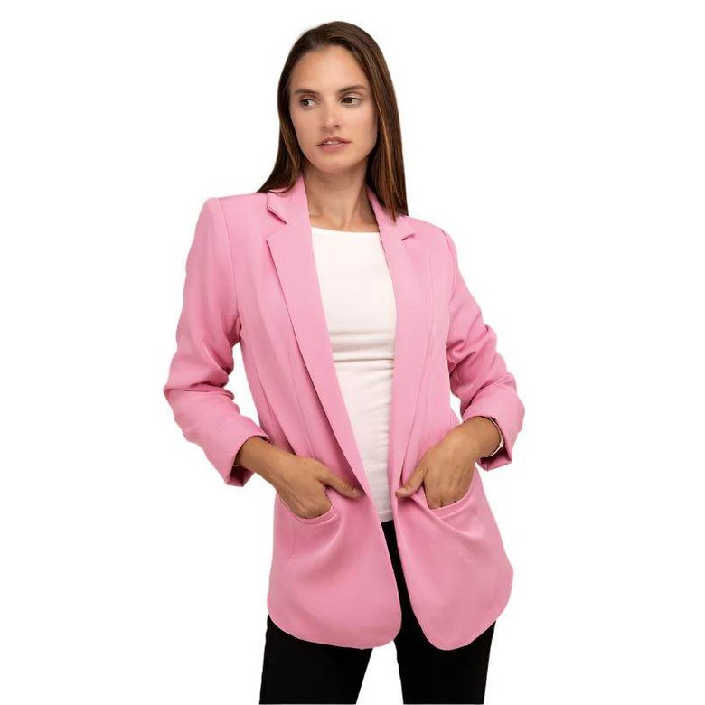 Woven Long Sleeve Open Front Classic Blazer - VacationGrabs