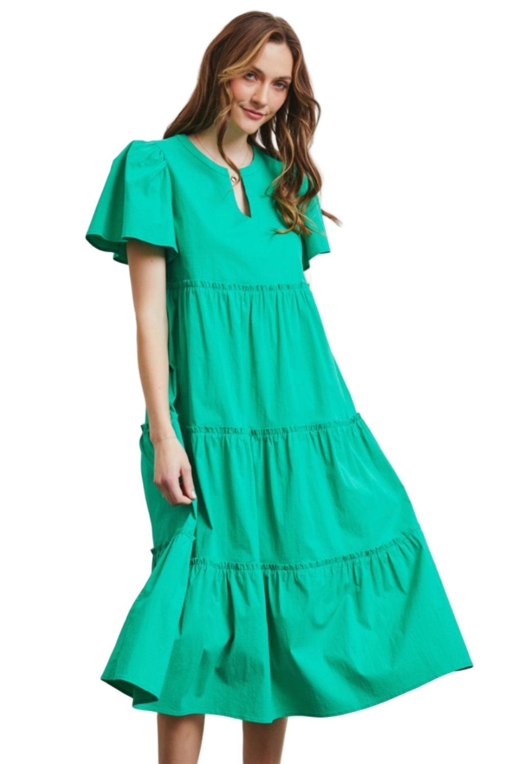 Women's Dresses HEYSON Full Size Cotton Poplin Ruffled Tiered Midi Dress