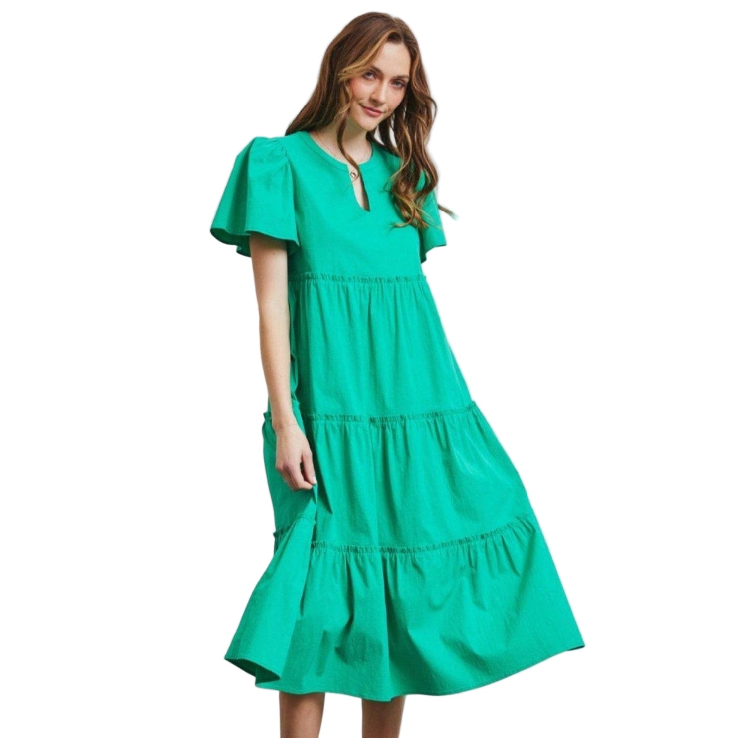 HEYSON Full Size Cotton Poplin Ruffled Tiered Midi Dress - VacationGrabs