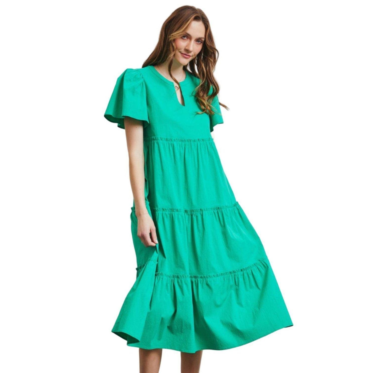 HEYSON Full Size Cotton Poplin Ruffled Tiered Midi Dress - VacationGrabs