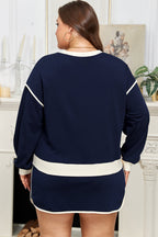 Plus Size Colorblock Top and Lace-up Skirt Set