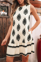 Geometric Sleeveless Hollow Bow-Back Mini Dress
