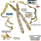 Holdup Brand Under-Up Series light tan hidden 1 1/2" Wide Suspenders with patented Tan Gripper Clasp