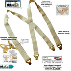 Holdup Brand Under-Up Series light tan hidden 1 1/2" Wide Suspenders with patented Tan Gripper Clasp