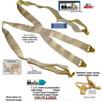 Holdup Brand Under-Up Series light tan hidden 1 1/2" Wide Suspenders with patented Tan Gripper Clasp