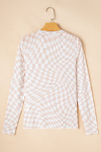 Long sleeve checkerboard shirt women with a unique optical illusion design for a trendy look