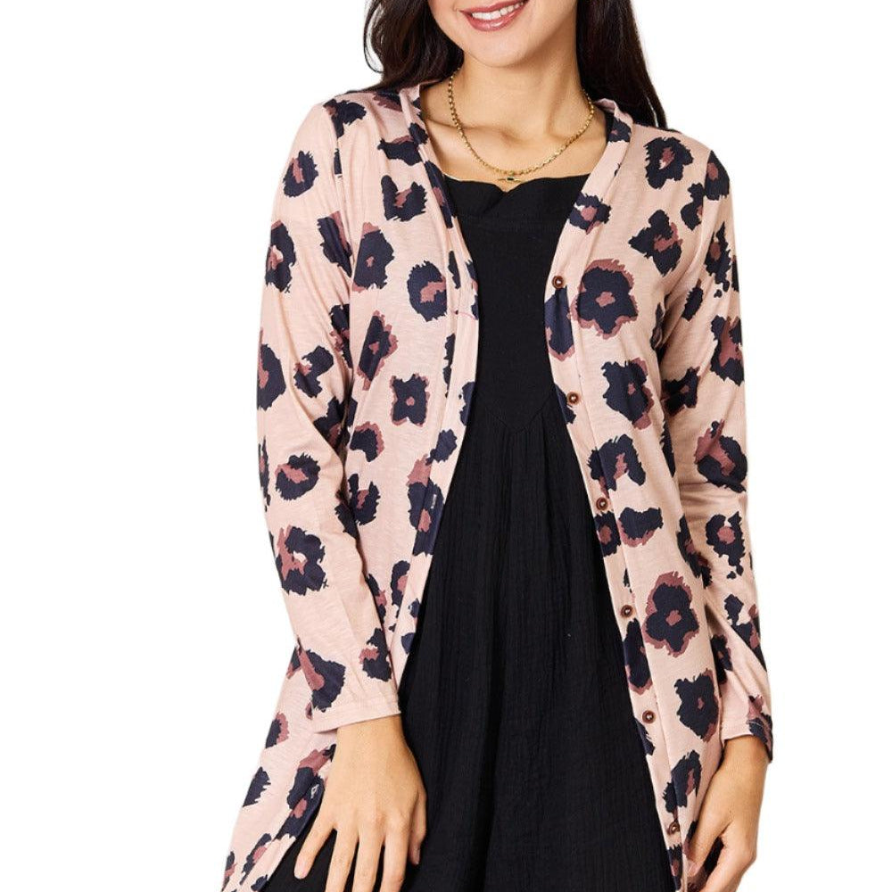 Women's Coats & Jackets Double Take Printed Button Front Longline Cardigan