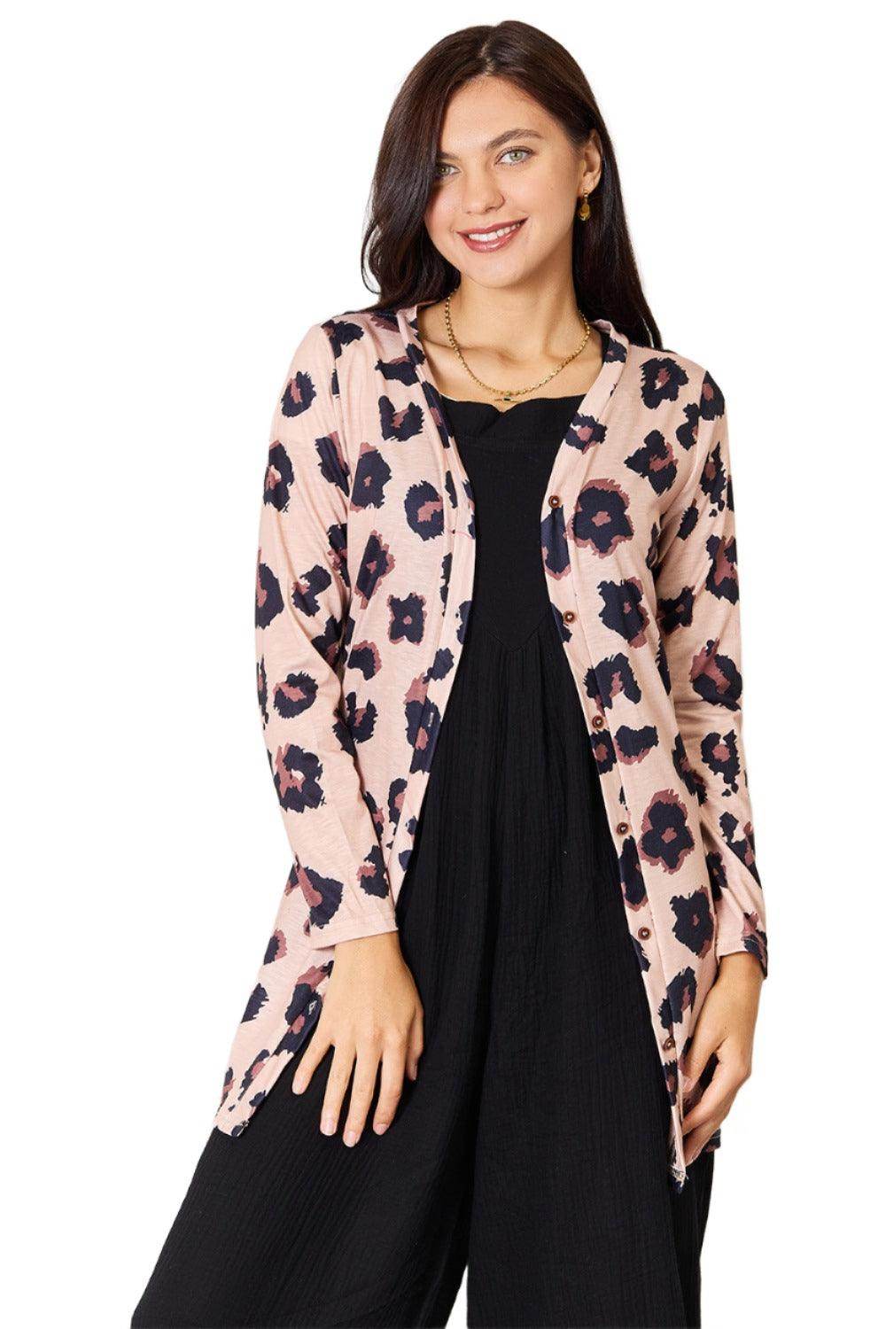 Double Take Printed Button Front Longline Cardigan - VacationGrabs