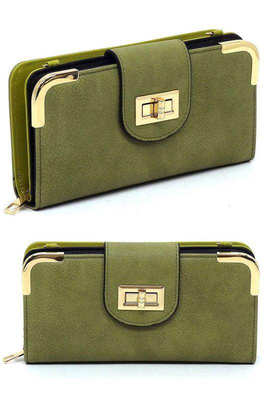 Fashion Turn Lock Crossbody Wallet - VacationGrabs