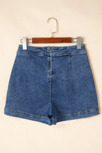 Solid Denim Faux Wrap Mini Skort