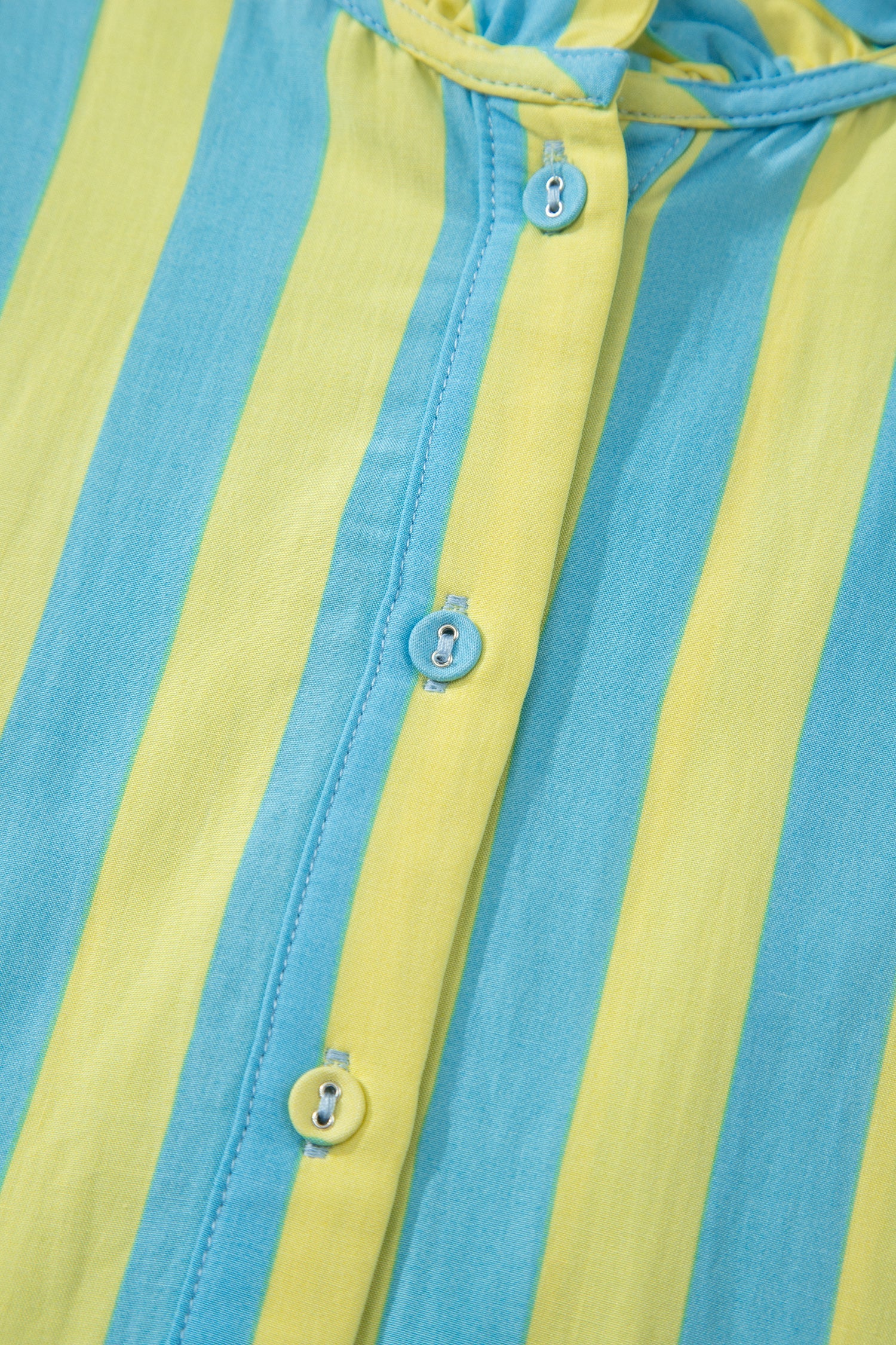 Stripe Half-Button Puff Sleeve Mini Dress
