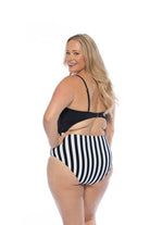 Black And Striped Cutout One Piece Swimsuit - VacationGrabs