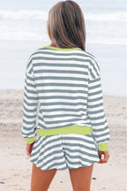 Stripe Contrast Ribbed Top and Shorts Set