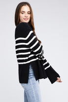 Women's SweatersRibbed Hem Stripe Sweater - VacationGrabs