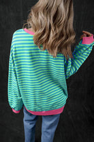 Sky Blue Stripe Oversized Contrast Trim Pullover Sweatshirt - VacationGrabs
