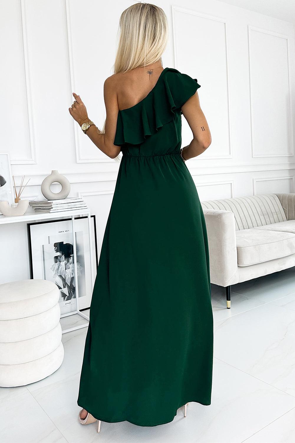 Women's Dresses Green One-Shoulder Ruffled Maxi Dress