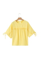 Solid Pleated Tie Sleeve Babydoll Blouse