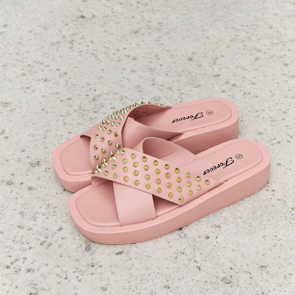 Women's Shoes - Sandals Studded Cross Strap Sandals in Blush