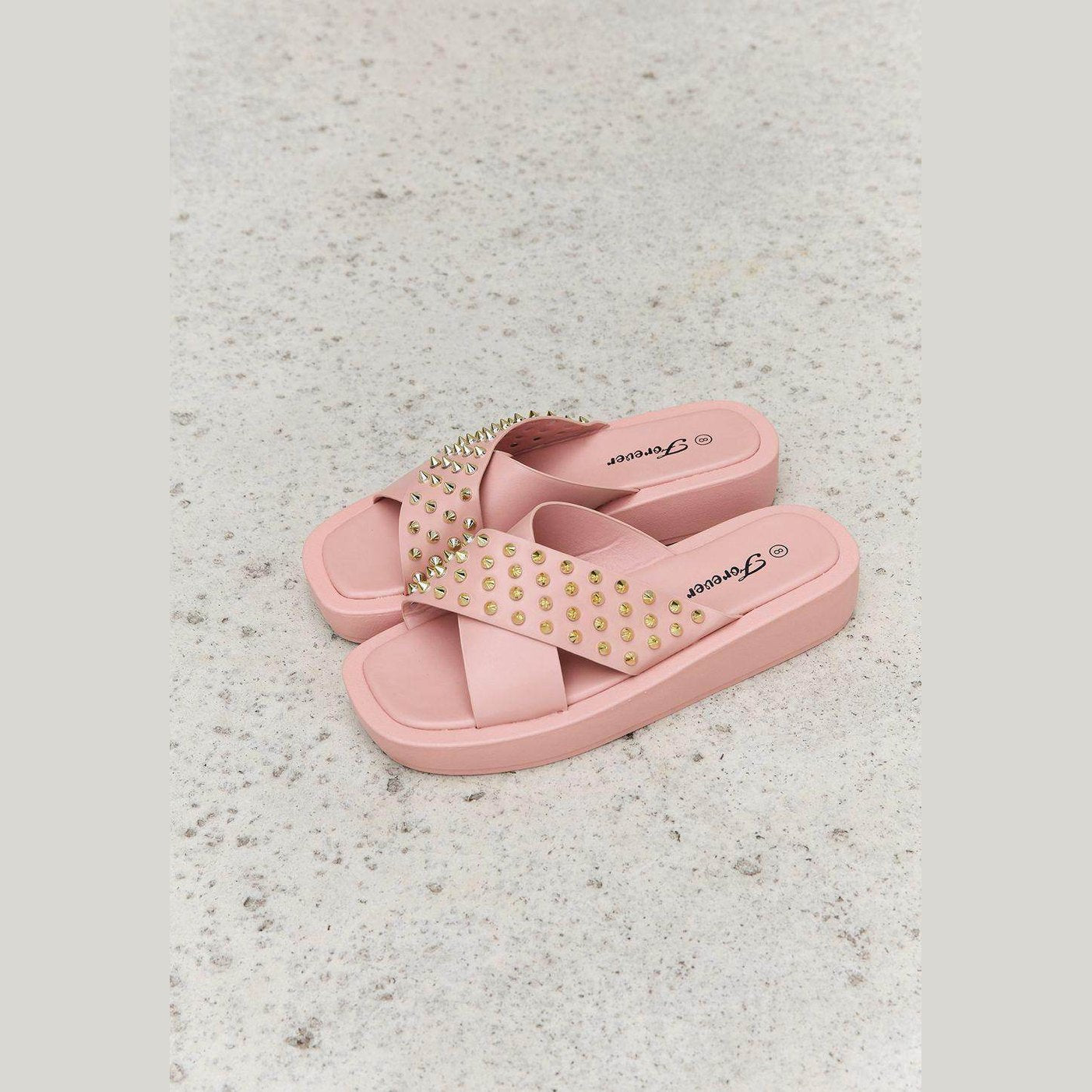 Studded Cross Strap Sandals in Blush - VacationGrabs