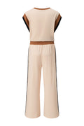 Colorblock Short Sleeve Top & Wide Leg Pants Set