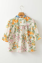 Floral Boho Crochet V-Neck Short Sleeve Blouse