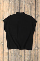Black Patch Pocket Ribbed Knit Short Sleeve Sweater - VacationGrabs