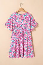 Plus Size Floral Frilled Short Sleeve Mini Dress