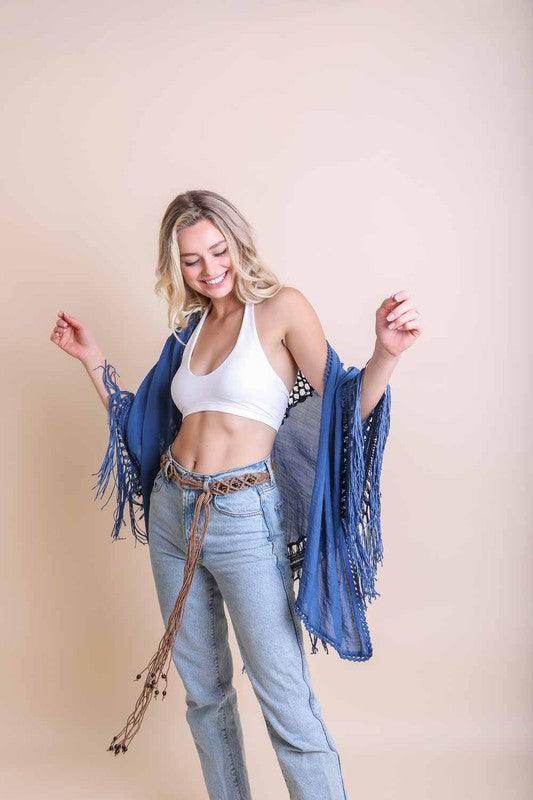 Crochet Medallion Tassel Kimono - VacationGrabs