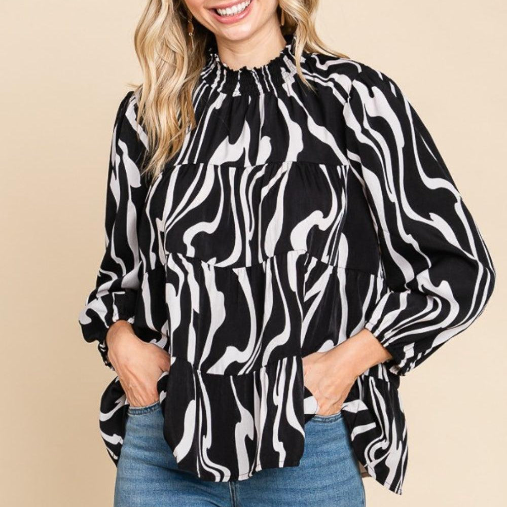 Women's Shirts Culture Code Printed Smock Neck Tiered Blouse