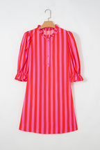 Stripe Half-Button Puff Sleeve Mini Dress
