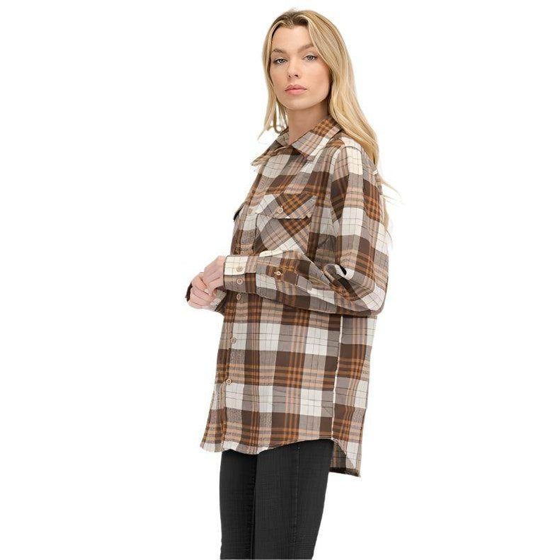 Boyfriend Fit Checker Plaid Flannel Long Sleeve - VacationGrabs