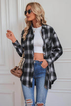 Plaid Button Up Dropped Shoulder Outerwear - VacationGrabs