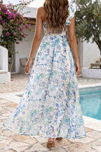 Floral Ruffle One Shoulder Maxi Dress